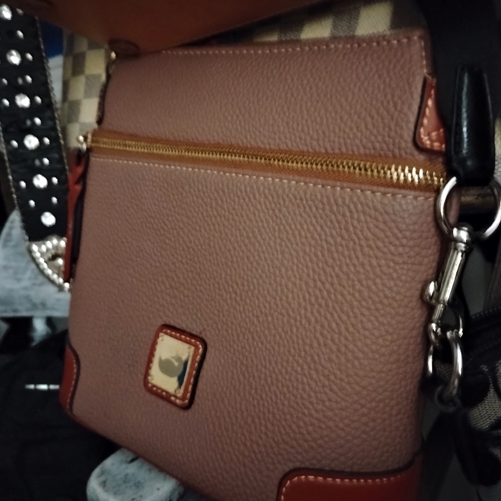 Elegant Tan Crossbody Bag with Gold Accents
